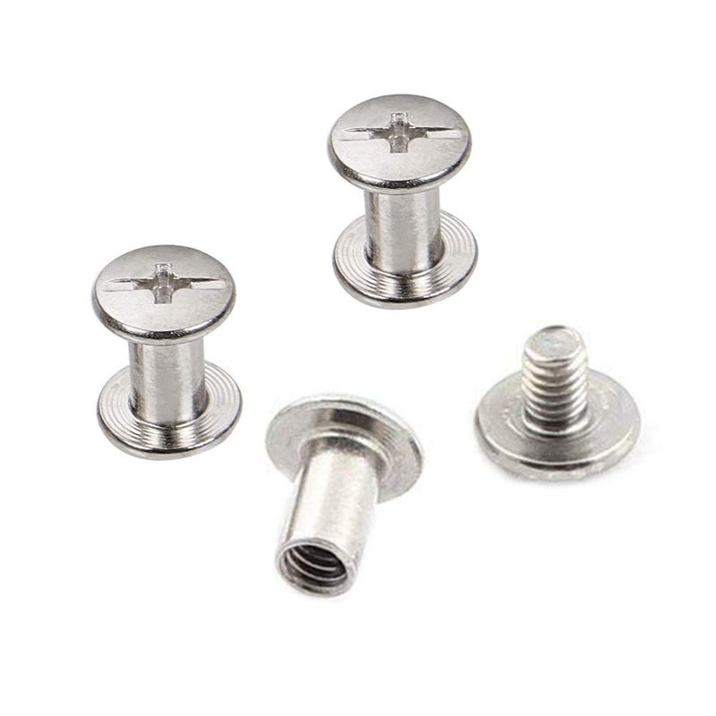 INCREWAY Phillips Screws, 30 Sets 5mm X 8mm Nickel Plated Chicago Binding Screws Round Cross Head Stud Screw Posts Nail Rivet Chicago Button, Silver Tone - Image 1